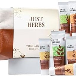 Just Herbs 7 Days Face & Body Care Pack Skincare Essentials Combo Pack with Facewash | Honey Gel | Herbal Massage Cream | Anti Blemish Gel | Body Wash and Body Lotion Perfect for Gifting Travel Kit Set for Men-1