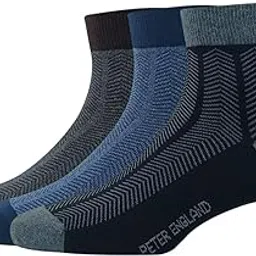peter england Men's Cotton Quarter Length Socks (Pack of 3) Anthra Melange, Navy, Black-picture-24