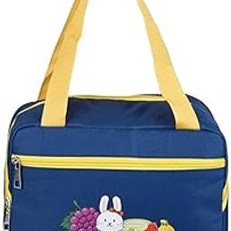 Kuber Industries Thermal Insulated Lunch Bag for Office and Camping With Front Pocket | Waterproof Tiffin Cover With Handle | Fruit Rabbit-Print | Blue-9