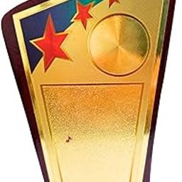 Decorative Art Deco Trophy Award Plaque, Gold and Burgundy with Stars, Wooden Base, Logo Printing, Writings & Customisation Available (Set of 1, Small (5.5 inches))-image-62
