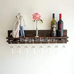 BROLET Sheesham Wood Rustic Wood Wine Glass Rack Wall Mounted Shelf & Hanging Stemware Glass Holder Bar Storage Organizer in Walnut Finish-image-30