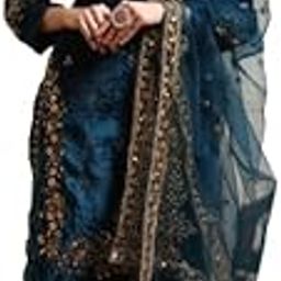 Women's Teal Ethnic Motifs Embroidered Velvet Kurta with Pant & With Dupatta-21