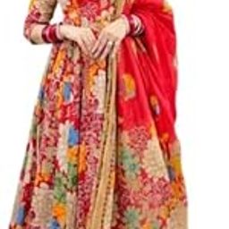 Anarkali Floral Print Square Neck Kurta,Printed Bottom with Chanderi Dupatta - Festive Ethnic Kurta Set for Women,Stylish for Any Occasion-image-10
