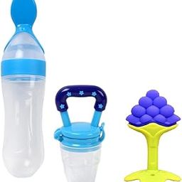 Drisona Silicone BPA Free Silicon Spoon Feeder, Fruit Nibbler, Teether Combo for Newborn Infant Same Color and Design for Your Baby Boy (Blue,Pack of 3)-picture-30