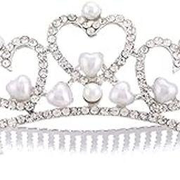 Jewellery Designer Pearl Heart Shaped Princess Fashion Tiara Hair Comb for Women & Girls-image-96