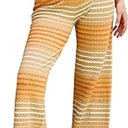 Dark Beige & Orange Crochet Stripes Scalloped Pants-29