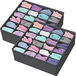 2 Pack - Simple Houseware Closet Socks Organizer, 24 Cell Drawer Divider, Dark Grey-31