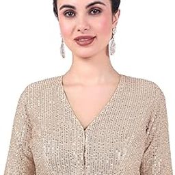 Cotton Women's V Neck Sequin Readymade Saree With Elbow Length Sleeves Blouse-image-34