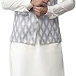 Men Sky Blue & White Solid Kurta Pyjamas With Nehru jacket-picture-2
