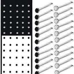 FASHIONS White & Black Stone Studded with Piercing Nosepin Set for Pierced stud Tiny ring for girls & Women (Pack of 60 Nose Pin Set 30 White & 30 Black)-27