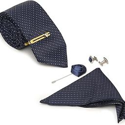 Mens Checkered Blue Woven Premium Silk Necktie Suit Accessories Set With Pocket Square Cufflinks Brooch Golden Tie Pin (TEBU09GP)-picture-34