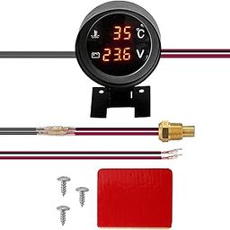 MERISHOPP Car Truck Water Temp Gauge Voltage Meter Durable 2 in 1 Replacement Premium 12mm Water Temp Plug-image-11