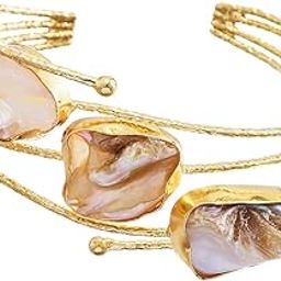 Gold Plated Mother Of Pearl Handcrafted Cuff Bracelet | Adjustable Stylish Kada For Women Girls Ladies_A-K006-0