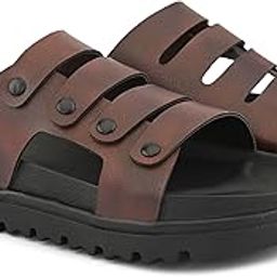 Men's Kynetik Sliders Faux Leather Cushioned Solid Slippers Lightweight & Comfortable Slip On Stylish Super Soft Footbed Classic Flip-Flop Perfect for Casual & Ethnic Outfits-25