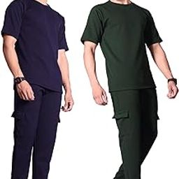 Waffle Textured Co-ord Set for Men's | Night Suit Set | Pajama Set | Night Dress for Men | Tshirt and Cargo (Pack of 2)-image-56