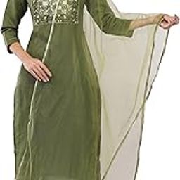 Olive Green Cotton Embroidery Yoke Ethnic Straight Kurta with Pant and Dupatta- Set Of 3-picture-22