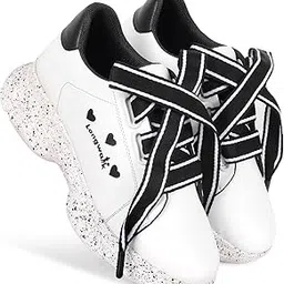 longwalk Women Ribbon lace Shoes for Girls Printed Chunky Sole Casual Sneakers-picture-14