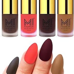 MI FASHION Velvet Matte Nail Polish Packs Pigmented With High Ingredients 9.9ml Coffee, Neon Orange, Wine, Dark Nude (Pack Of-4)-image-46
