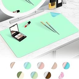 TOHONFOO Makeup Mat for Vanity to Protect Vanity Desk Top, Dual-Sided Vanity Mat, Easy to Clean Vanity Desk Mat - Vanity Makeup Pads Waterproof and Oilproof, 31.5 x 15.7 in (Calamine Blue and Cobalt G-image-36