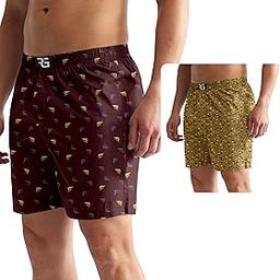 Men's Multicolor Cotton Blend Assorted Boxer Shorts| Regular Fit | Elasticated Waistband | Back Pocket | Mens Boxers|Pack of 2-image-53