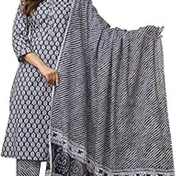 Women's Straight Fit Printed Jaipuri Cotton Kurta with Pants and Dupatta Salwar Suit for daily and work use-image-25