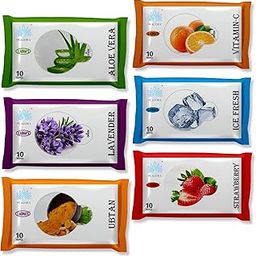 PEACORA Premium Wet Wipes, Facial Cleansing And Gentle Make Up Remover Wipes, Face & Body Wipes For Post Workout And Camping, Wipes For Gives Refreshing (Pack Of 6) (10 Wipes Tissue)-picture-44