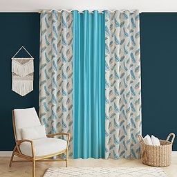 Yarnis Feather Printed Light-Filtering Curtains 6 Feet Long Set of 3 for Window Living Room, Aqua Blue, Parda, Washable-image-26