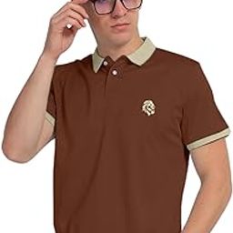 Men's Polo Neck Matty Half Sleeve Collor Solid Regular Fit Tshirts (Brown)-image-23