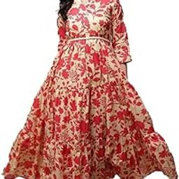 Women Cotton Tiered Printed Maxi Dress-image-18