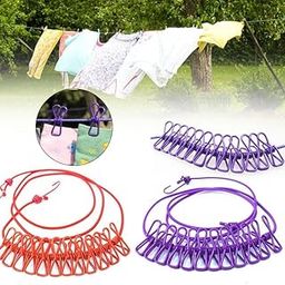 Nibbler Pack of 2 Cloth Drying Rope with Hooks - Elastic Hanging Rope for Travel, Home, and Outdoor Drying - Includes 12 Clips-Kapde Sukhane ki Rassi Wire - Multicolour (2)-image-55