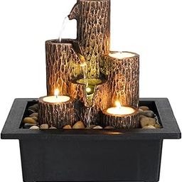 HOME ELEMENTS Polyresin Tabletop Indoor Waterfall Fountain with Tea Light Candle Holder for Home Decor, Showpiece Fountain for Living Room Housewarming Gift Zen Water Fountain - 23x17.5x23.5cm-image-67