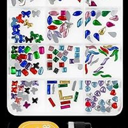 Brille Bee Nail Art Decoration Kit, 3D Bow,butterfly and Pearl Charms Set, 12 Colours with 10ml Rhinestone Glue (Colourfil mixed Gems & Charms stone)-17