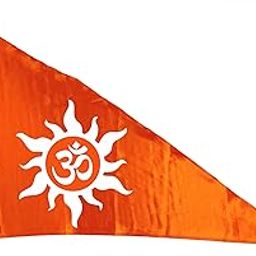La Jarden Bold White Aum printed 26x40 inches on silky satin orange flag, White Om on Orange flag for Yoga, Meditation, Omshanti bhawan, Om flag, Bhagwa dhwaj for temple, house & religious purpose 1 nos. (White Sun rays bold)-picture-10