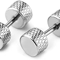 316L Steel Patterned Plain Screw Barbell Ear Earrings Silver Color Studs for Men-image-67
