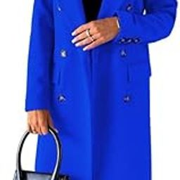 Women's Woolen Spring Coat Solid Color Long Sleeve Double Breasted Jacket with Pockets-10