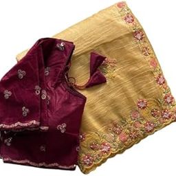 Saree For Womens Premium Gold crush fabric with multi thread sequins c pallu work with arco cut border yellow-image-25