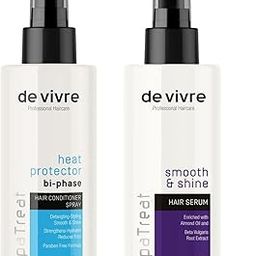de vivre Heat Protection Spray & Hair Serum Combo 100ml each | Detangling, Styling, Smooth & Shine, Frizz Control, Leave In Conditioner-picture-27