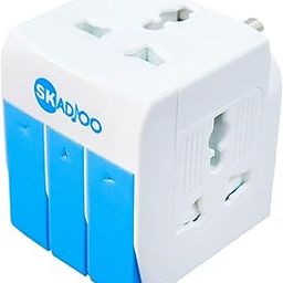 SKADIOO Universal Charger Adapter 5A - 250V | 2 Years Warranty, 3-in-1 | Adapter Charger, Universal Travel Adapter All in One, Multi Plug Adapter, Individual Switch and Fuse Protected (White, Blue)-18