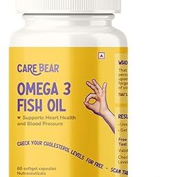 Carebear Omega 3 Fish Oil 1000 mg (60 capsules) | Supplement for Men And Women | 360 mg EPA, 240 mg DHA | Each batch independently lab tested | Supports Heart, Brain, Eyes, Joints and Muscle health | Vanilla flavour for No Burps | Perfect strength for daily consumption-9