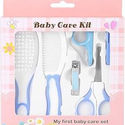 Baby Hair Brush，NHINA 6Pcs Baby Grooming Kit Baby Care Nursery Kit Portable Baby Health Care Kit Contain Safety Nail Clipper/Scissor/Ear Pick/Newborn Grooming Kit (B)-image-12