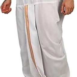 Shree Aparajeet Creations Mens Panjakejam Readymade Golden Zari Border Elastic Drawsting Waist Band Dhoti Silk Free Size-picture-1