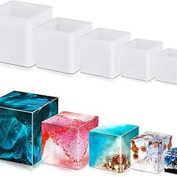 5 PCS Square Resin Moulds Silione, FineGood Epoxy Resin Casting Molds DIY Box Resin Mold Silicone Resin Kit Mold for Cup Candle Soap-image-7