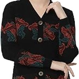 Women Sweater for Winter Woolen Acrylic Full Sleeves V Neck Floral Design Cardigan Sweater for Women-image-4