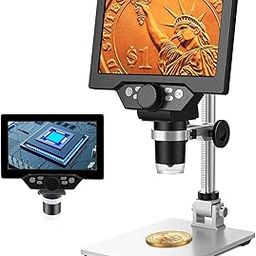 DHRUVPRO LCD Digital Microscope - 12MP 1600x 1080P HD, 32G TF Card & 5000mAh Battery with 10-inch Stand & Side Light for Plant/Rock/Circuit Board/Coin Detection and Analysis-4