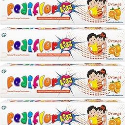 PediflorKidz Anticavity Fluoride Orange Flavor Toothpaste for children | Family combo pack | Vegan Friendly (Pack of 4) 70g each-11