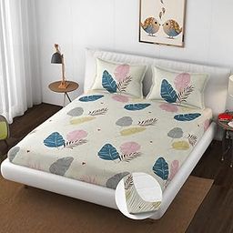 Vram Premium Heavy Cotton Elastic Fitted Bedsheets with 2 King Size Pillow Covers || Double Bed with All Around Elastic 350 TC || 72 x 78 x 10 Inch King Size Fitted || - Colorfull Wings-image-95
