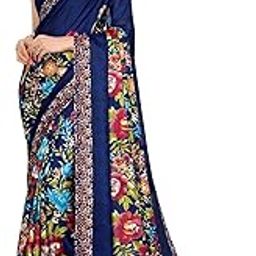 Women's Plain Art Silk Floral Print Georgette Saree with Lace and Unstitched Blouse Material (AZ-YS-P1-SHANU Navy-New-picture-37