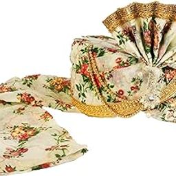 Men's Traditional Wedding Collection Flower Print Dulha Safa (Pheta/Pagdi/Turban) For Wedding And Ethnic Cultural Function Use (Off White, Free Size, Velcro Adjustable)-image-77