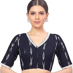 Women's Half Sleeve Cotton Ikat Readymade Saree Blouse-picture-37