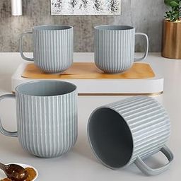 The Earth Store Microwave Safe Pastel Fringe Grey Ceramic Coffee/Milk Mug with Handle Best Gift to Friends, Anniversary(Set of 4)-34